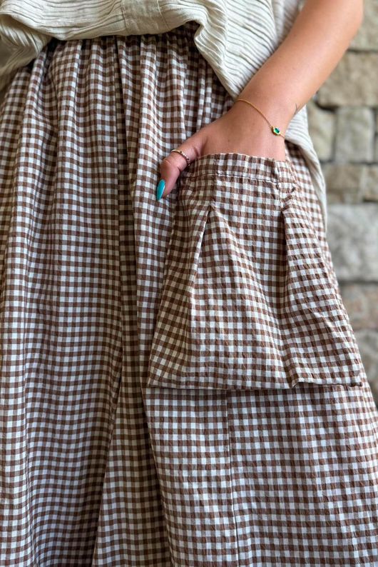 Arbi Gingham Pocket Culotte Pant Hazelnut